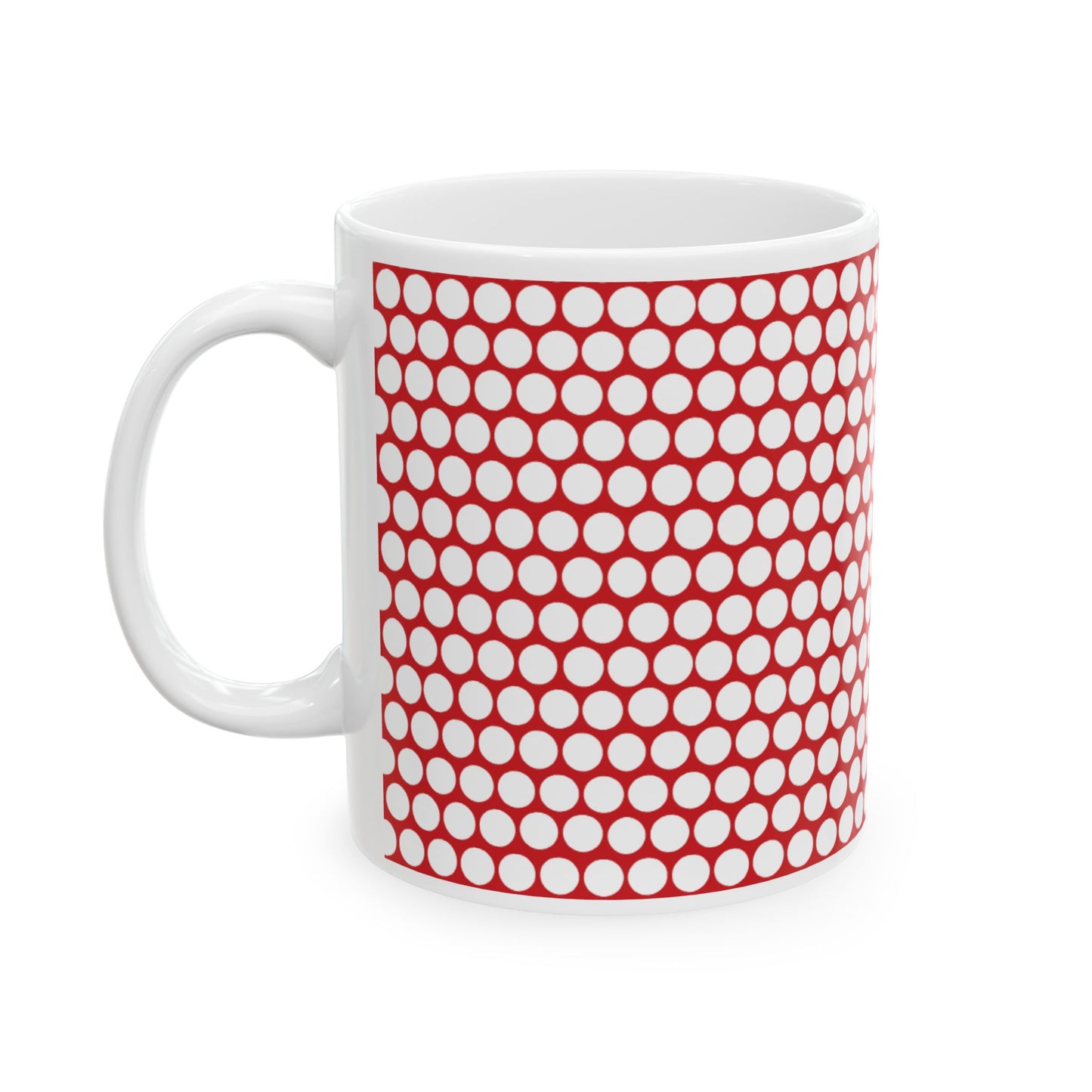 White Polka Dot on Red Ceramic Mug, (11oz, 15oz)