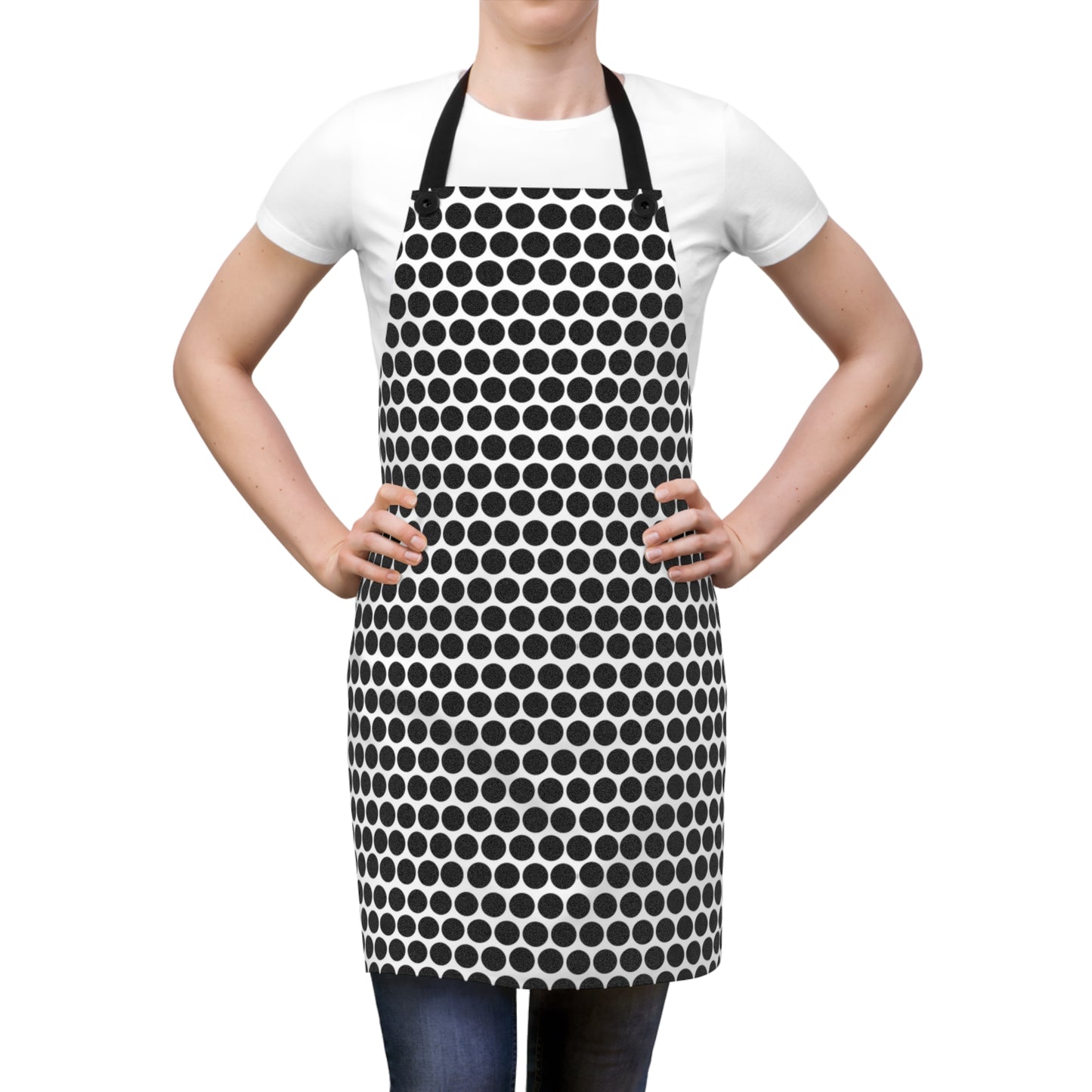 Black Polka Dot Holiday Apron | Lightweight 100% Polyester Twill, Detachable Black Twill Straps