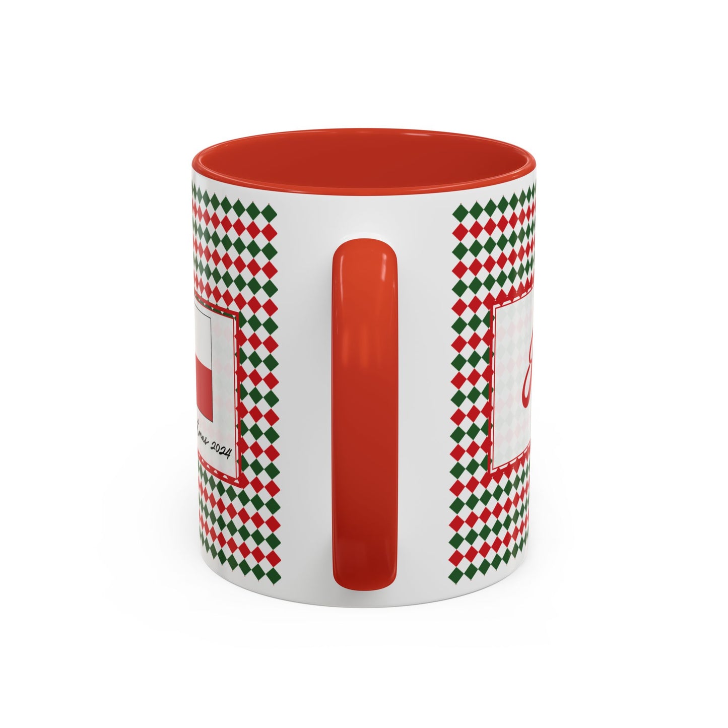 Joy- Christmas Argyle Personalizable Christmas Ceramic Mug (11oz, 15 oz)