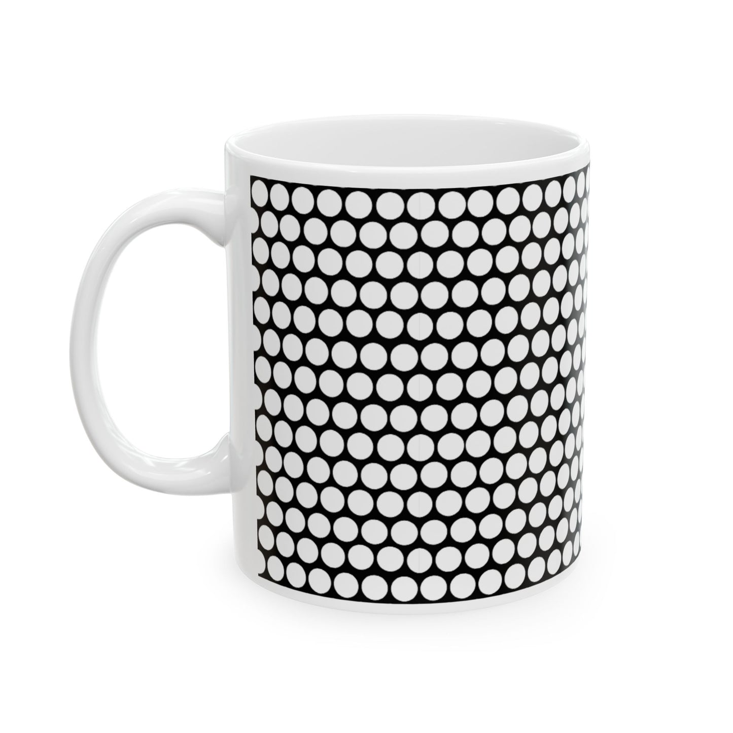 White Polka Dot on Black Ceramic Mug, (11oz, 15oz)