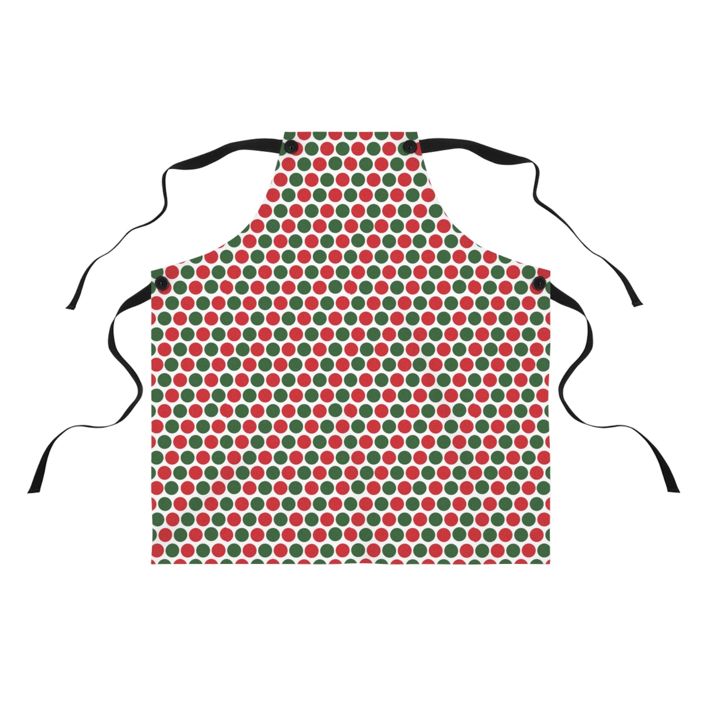 Red & Green Polka Dot Party Holiday Apron | Lightweight 100% Polyester Twill, Detachable Black Twill Straps