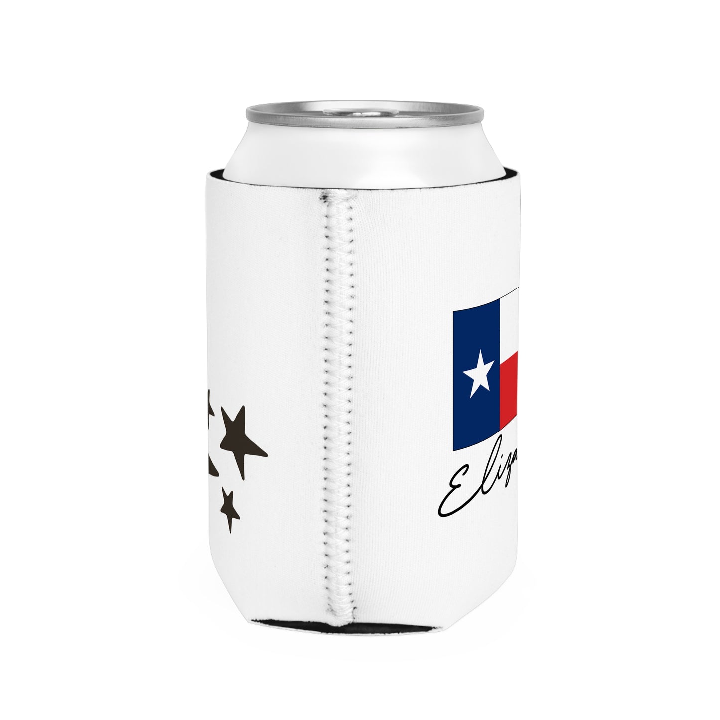 Moon & Stars Valentines Texas Flag Personalize Custom Name Can Cooler Sleeve