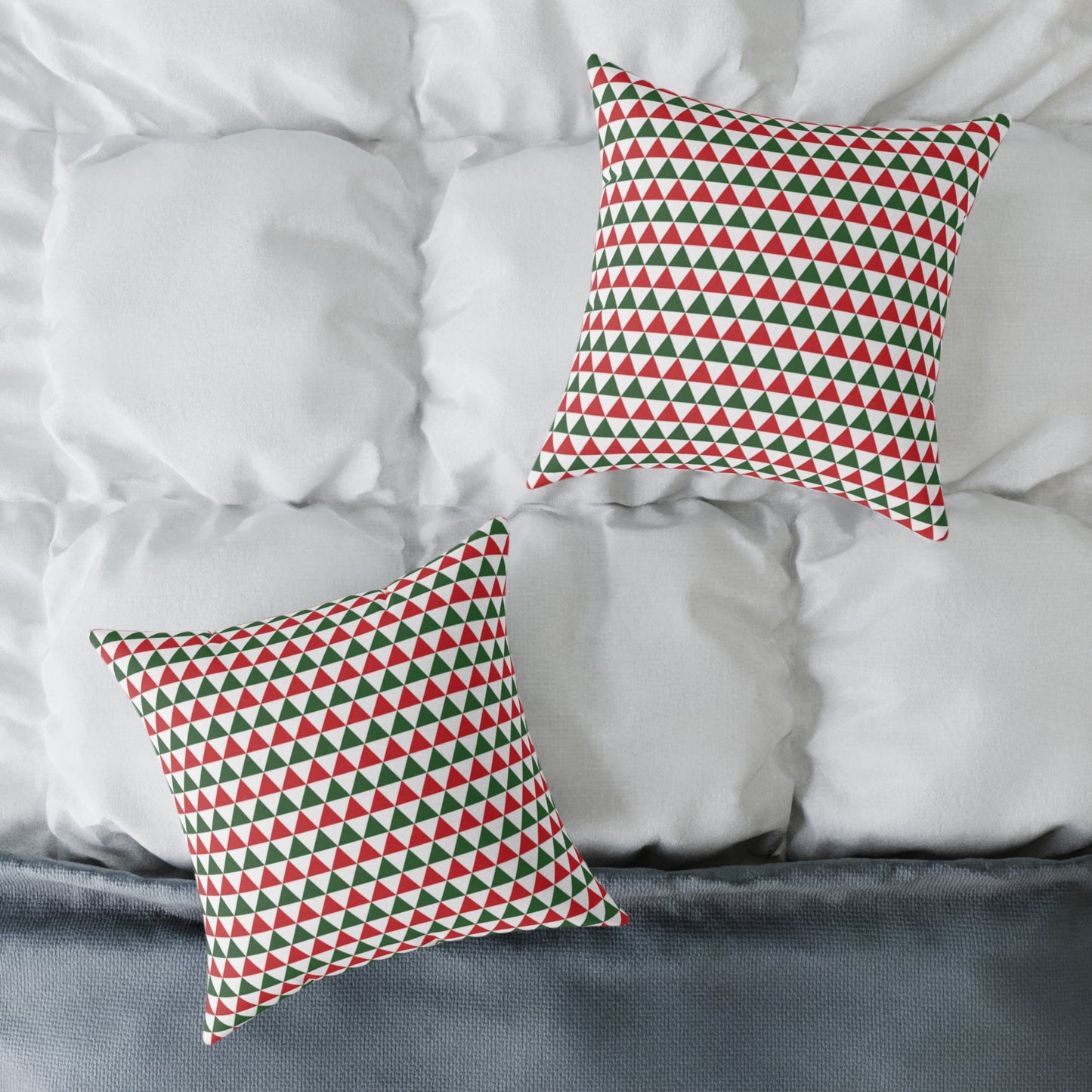 Red & Green Triangle Striped Christmas Decorative Pillow | Double‑Sided Poly Canvas Cushion, 5 Sizes, Vibrant Holiday Décor