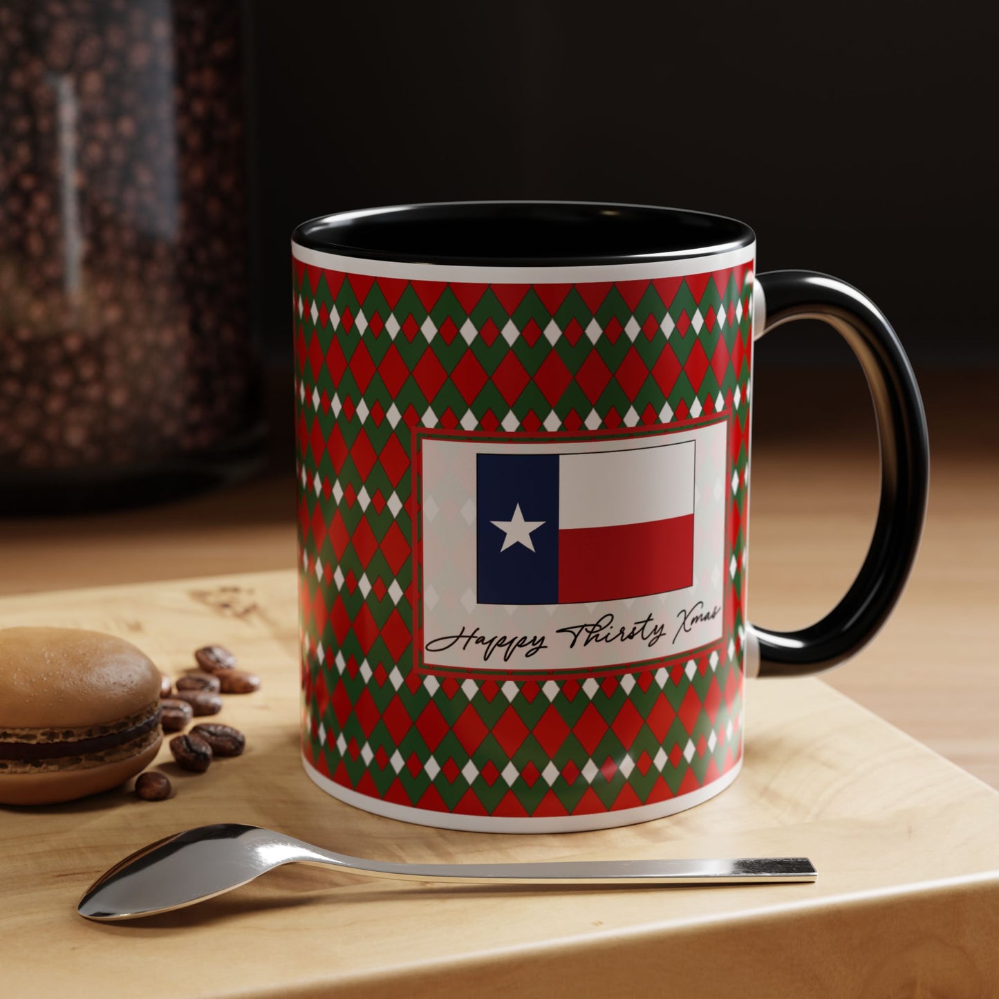 Nog- Christmas Fancy Argyle Personalizable Christmas Ceramic Mug (11oz, 15 oz)