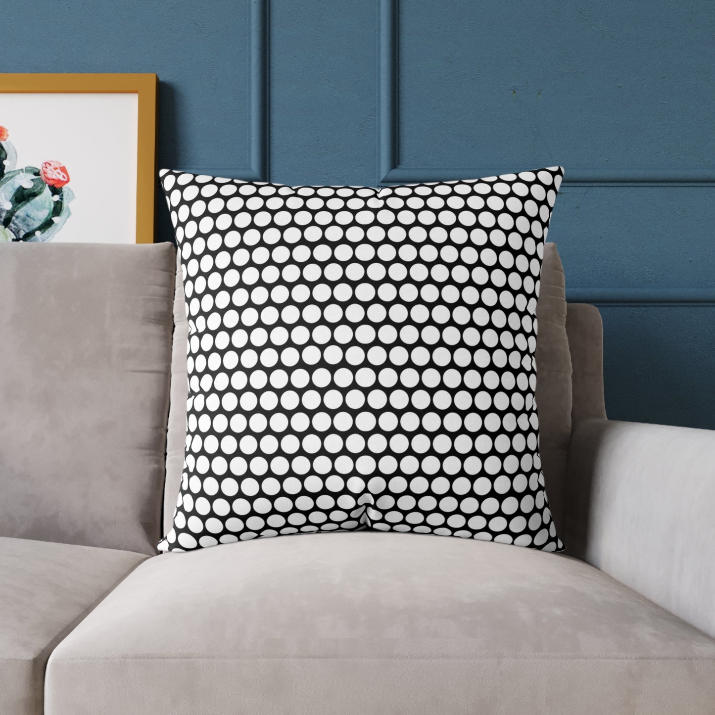 White Polka Dot on Black Christmas Decorative Pillow | Double‑Sided Poly Canvas Cushion, Vibrant Holiday Décor, 5 Sizes