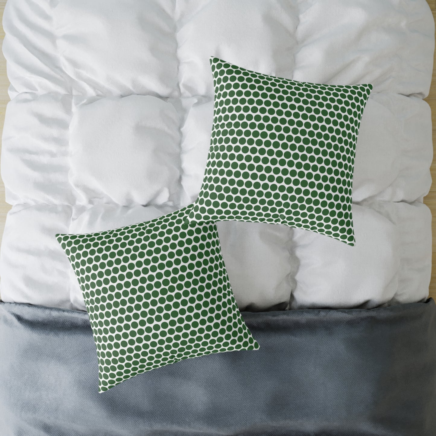 Green Polka Dot Christmas Decorative Pillow | Double‑Sided Poly Canvas Cushion, Vibrant Holiday Décor, 5 Sizes