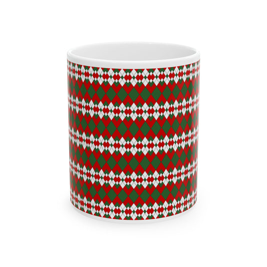 Christmas Extra Argyle Ceramic Mug, (11oz, 15oz)