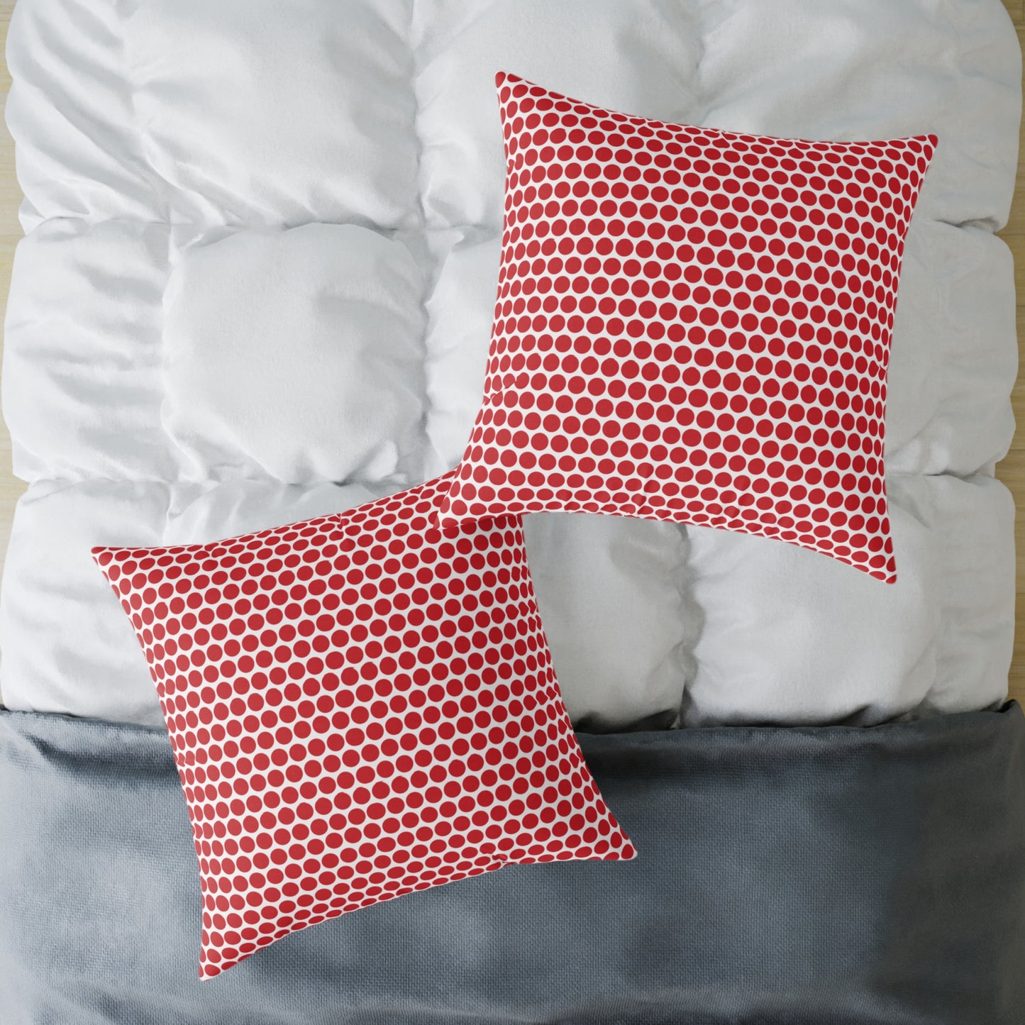 Red Polka Dot Christmas Decorative Pillow | Double‑Sided Poly Canvas Cushion, Vibrant Holiday Décor, 5 Sizes