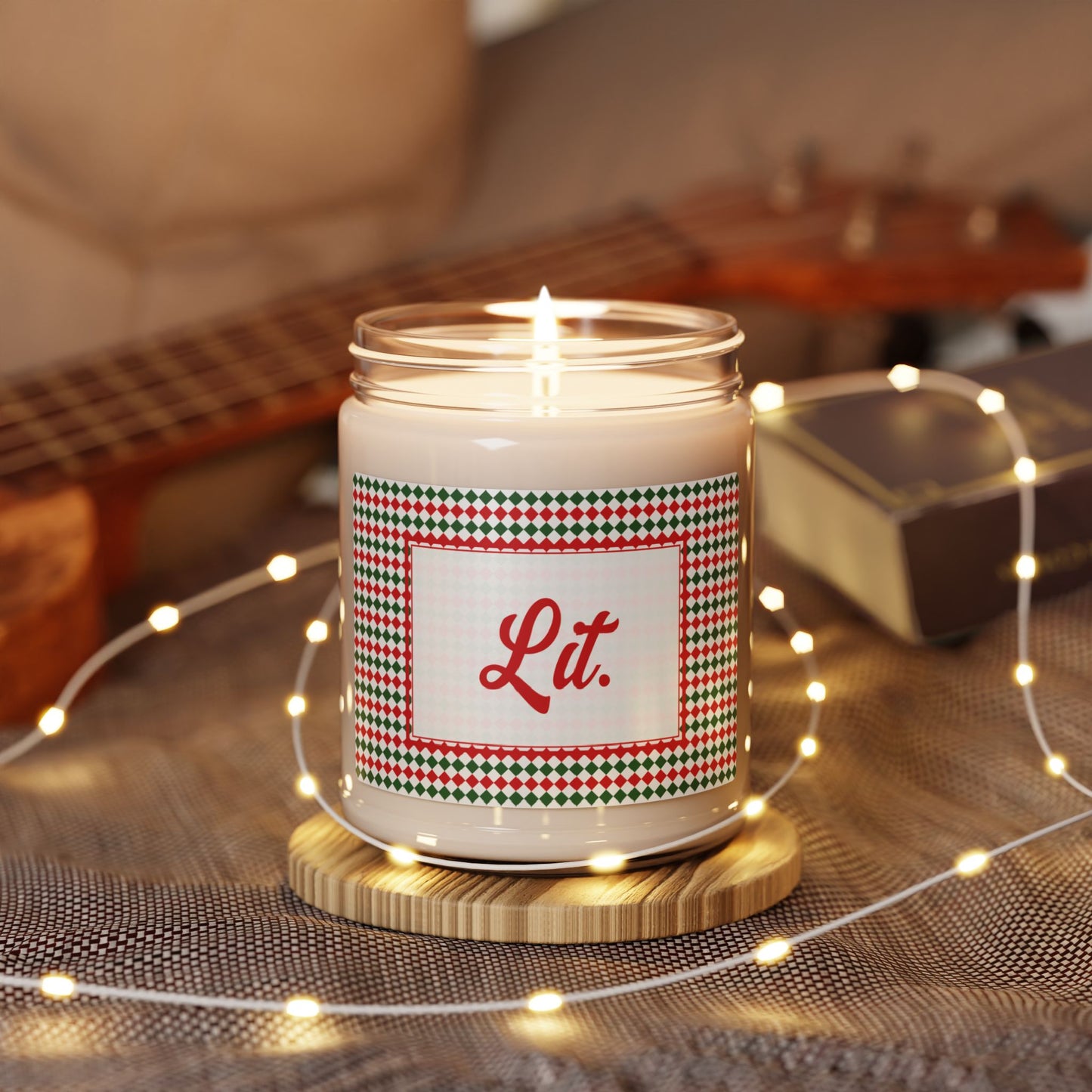 Lit- Christmas Argyle Scented Soy Candle, 9oz