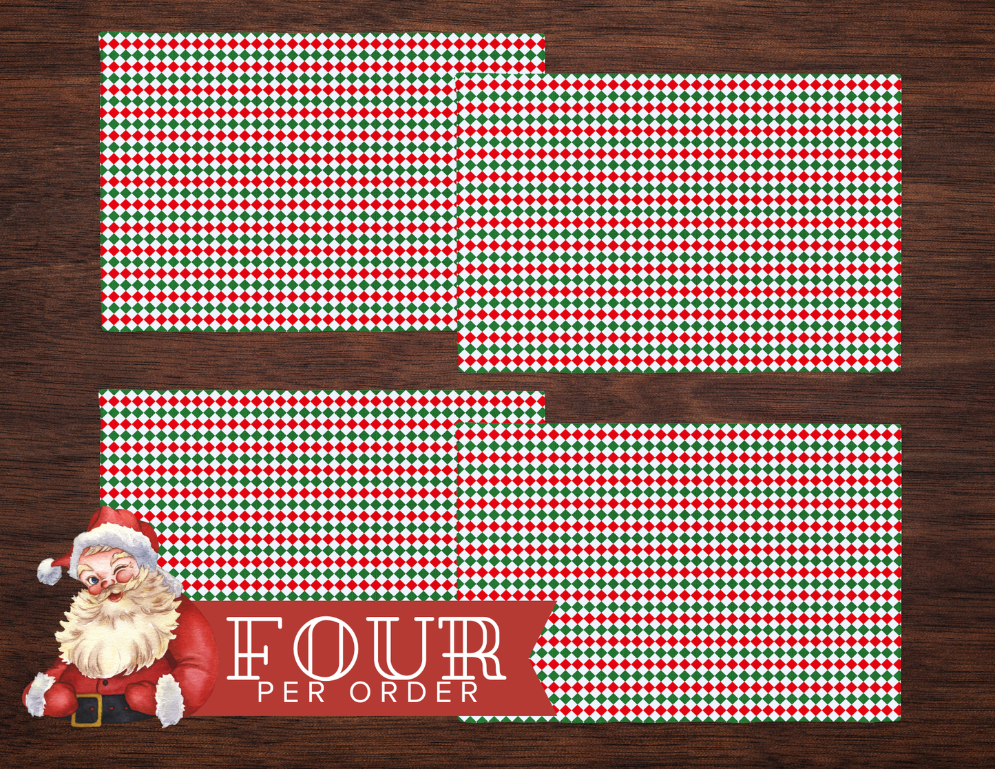 Red Green & White Argyle Polyester Placemats | Christmas Holiday Cloth Dining Mat Set, Festive Diamond Check Décor