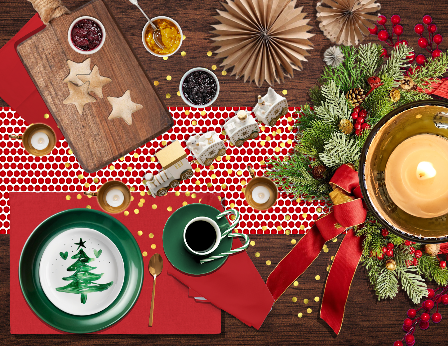 Red Polka Dot Christmas Table Runner | Bold Holiday Dining Room Décor, Festive Farmhouse Spot Pattern Accent