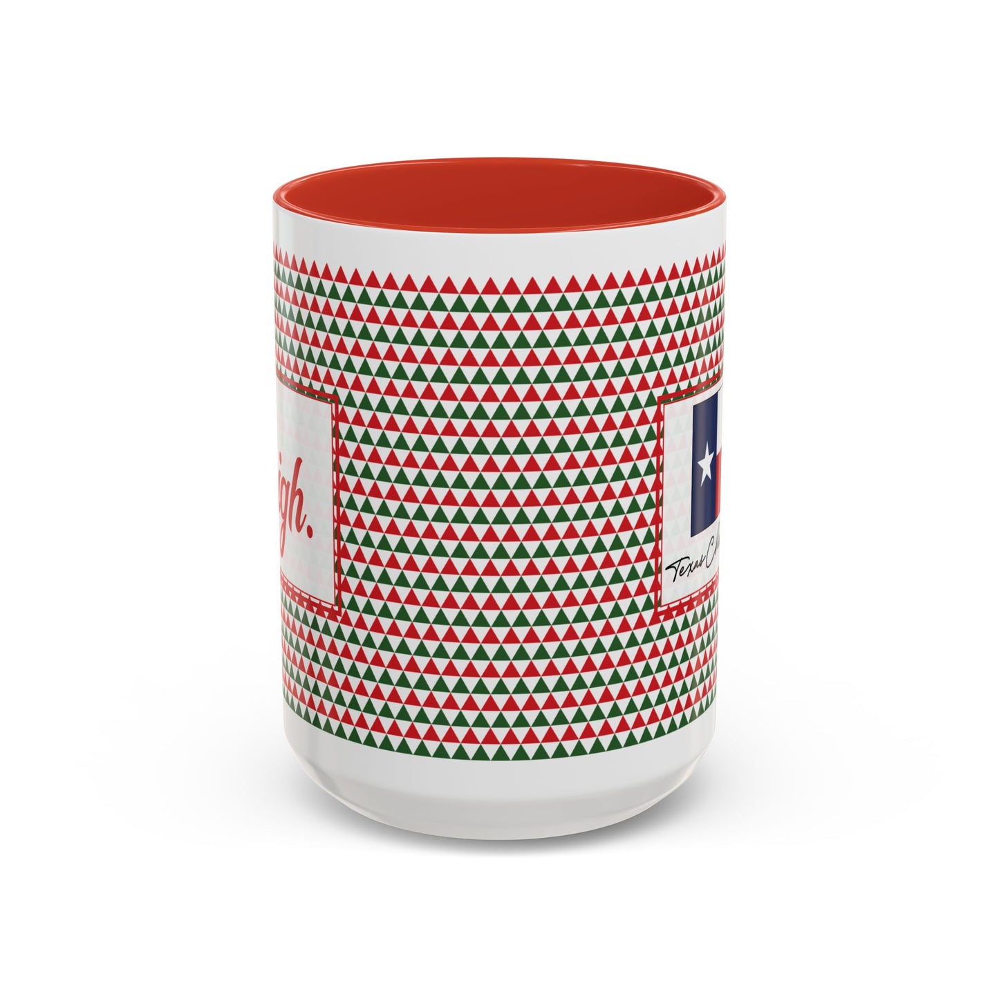 Sleigh- Red & Green Triangles Personalizable Christmas Ceramic Mug (11oz, 15 oz)