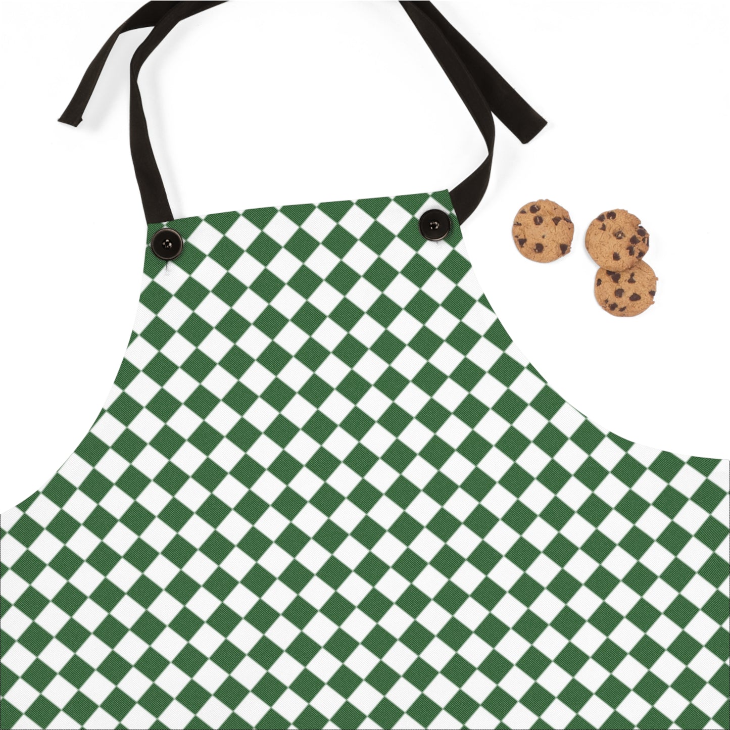 Green & White Argyle Holiday Apron | Lightweight 100% Polyester Twill, Detachable Black Twill Straps