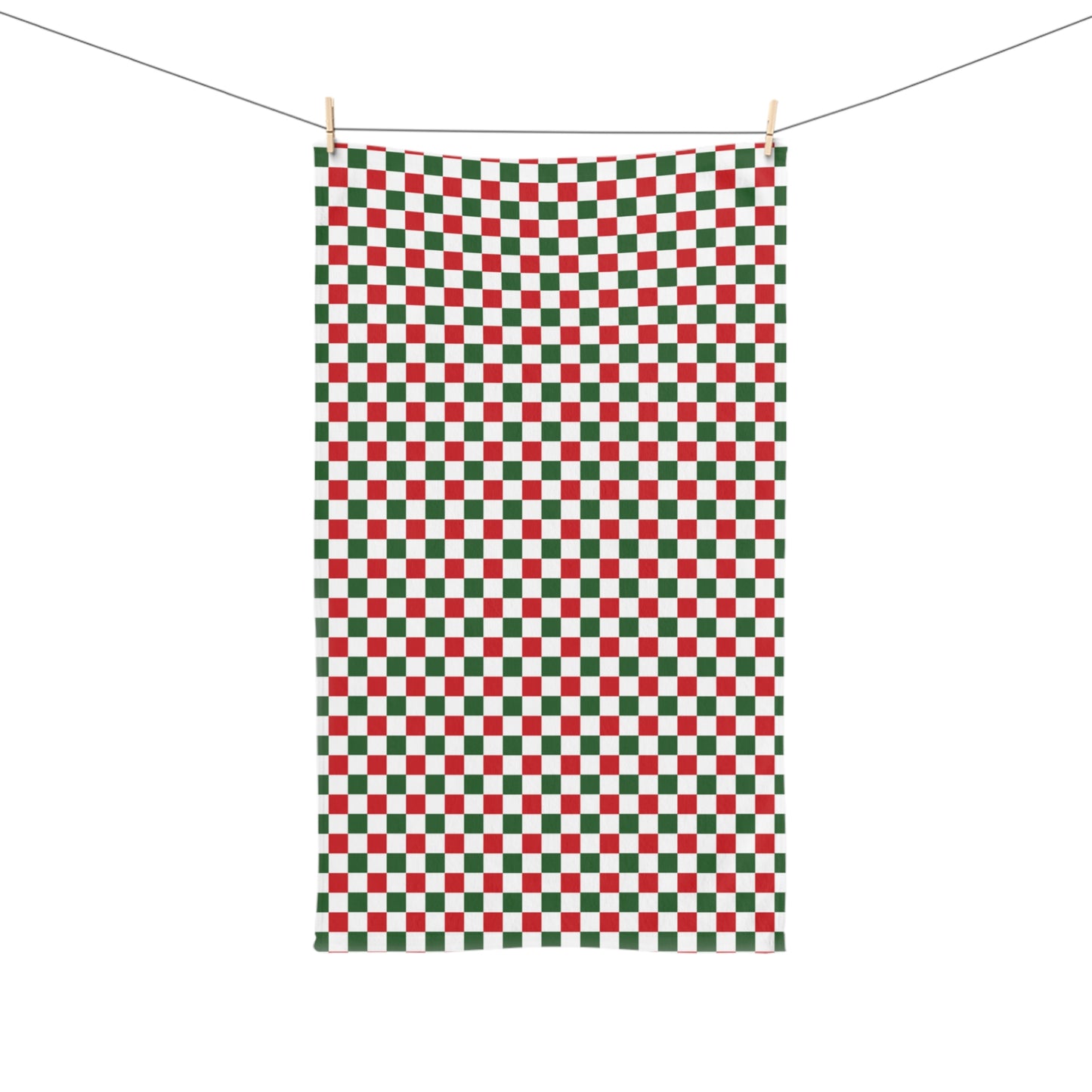 Red Green & White Gingham Christmas Hand Towel | Soft Cotton Back, Printed Polyester Front, Festive Kitchen Bath Décor