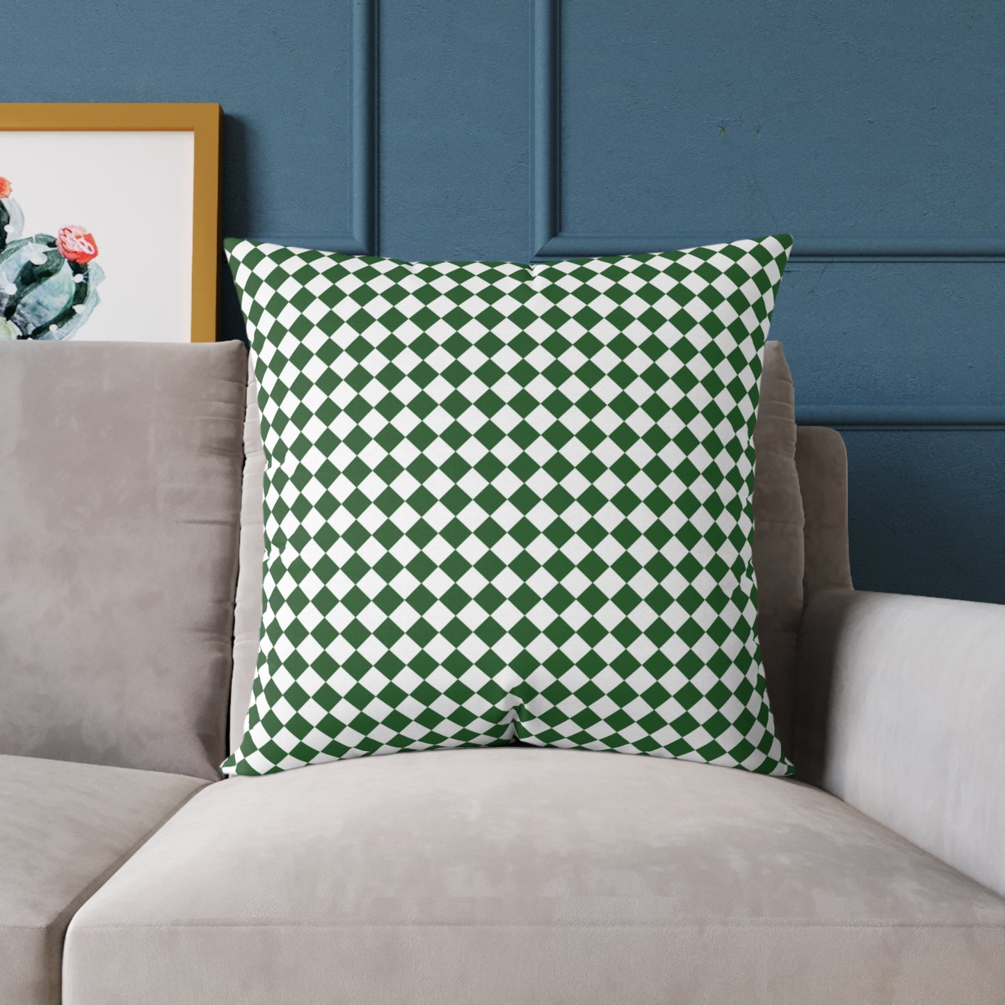 Green & White Argyle Christmas Decorative Pillow | Double Sided Poly Canvas Cushion, Vibrant Holiday Decor, 5 Sizes