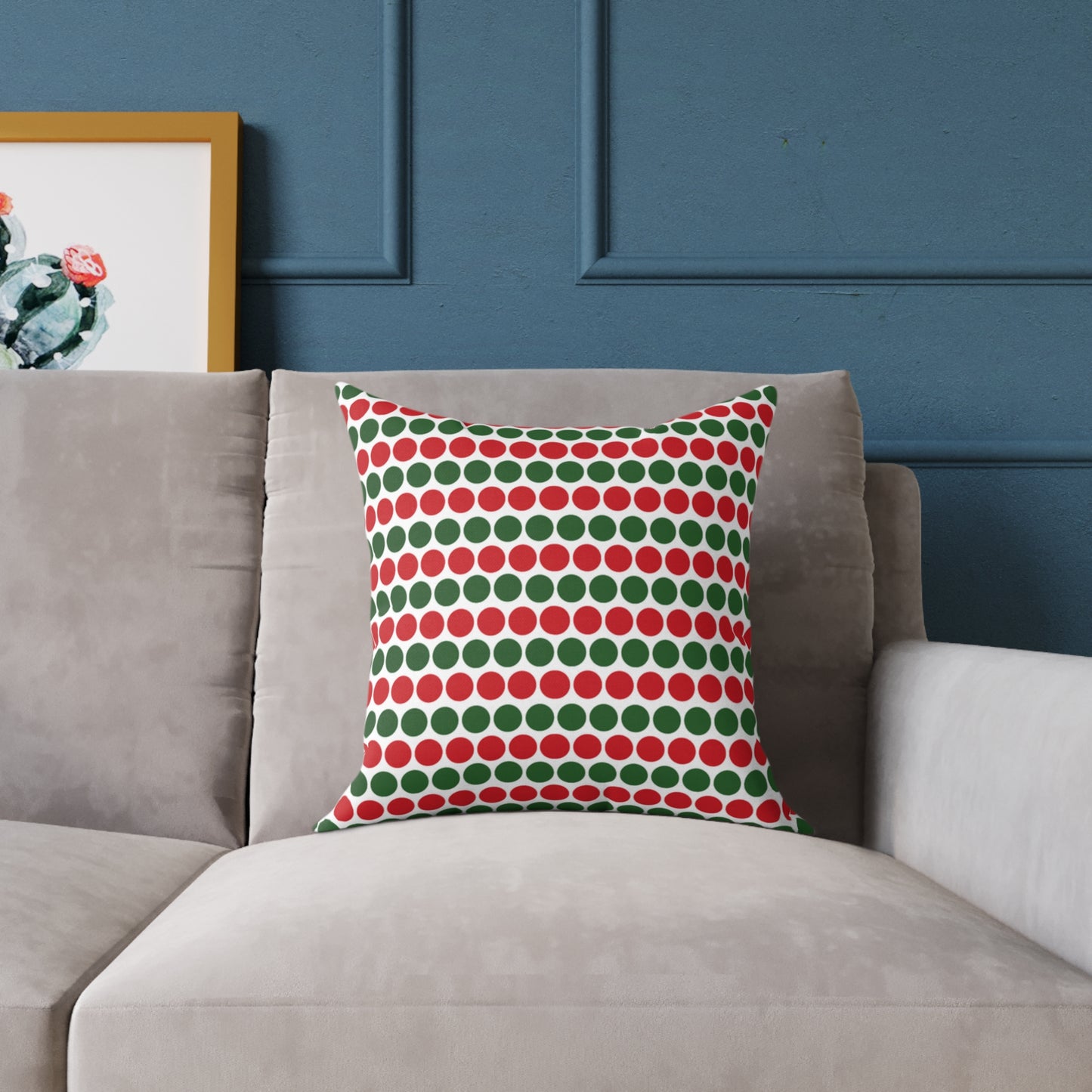 Red & Green Polka Dot Striped Christmas Decorative Pillow | Double‑Sided Poly Canvas Cushion, 5 Sizes, Vibrant Holiday Décor