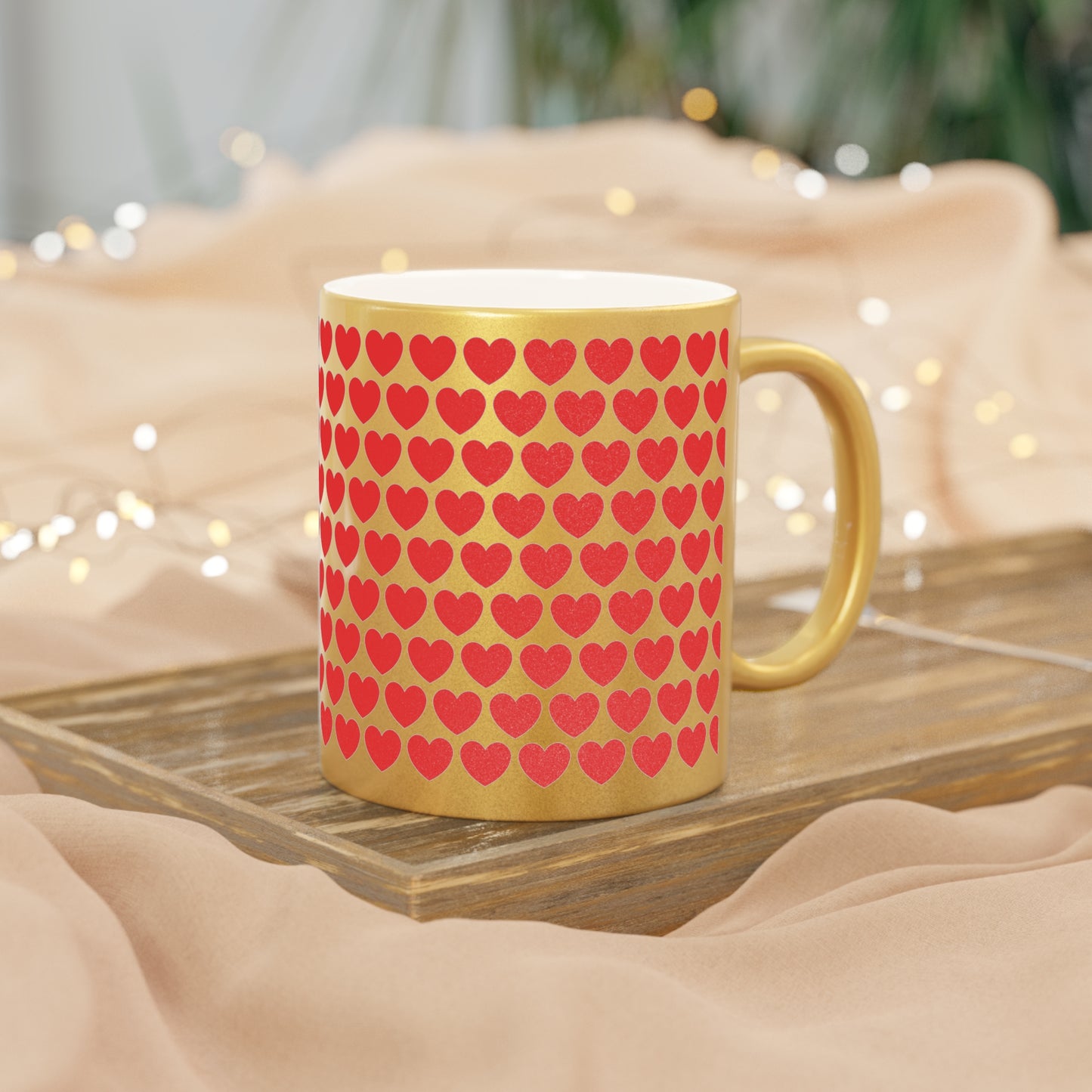 Red Hearts Valentines Metallic Mug (Silver\Gold)