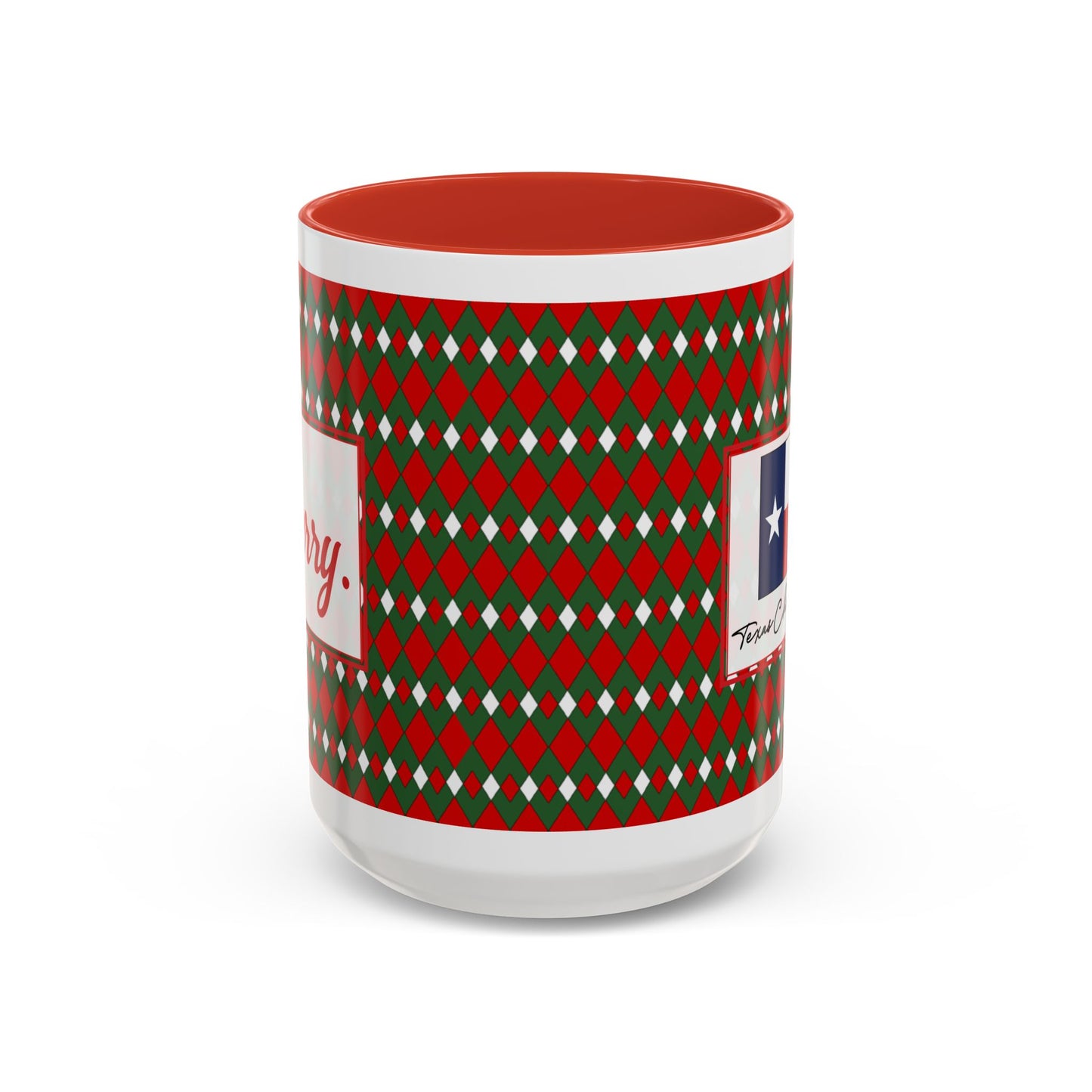 Merry- Christmas Fancy Argyle Personalizable Christmas Ceramic Mug (11oz, 15 oz)