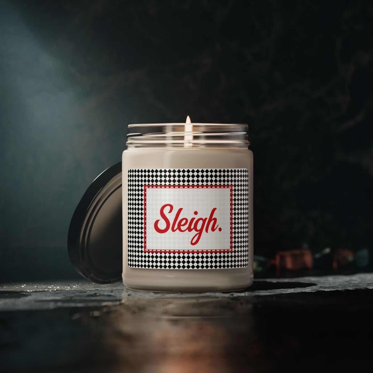 Sleigh- Black Argyle Scented Soy Candle, 9oz