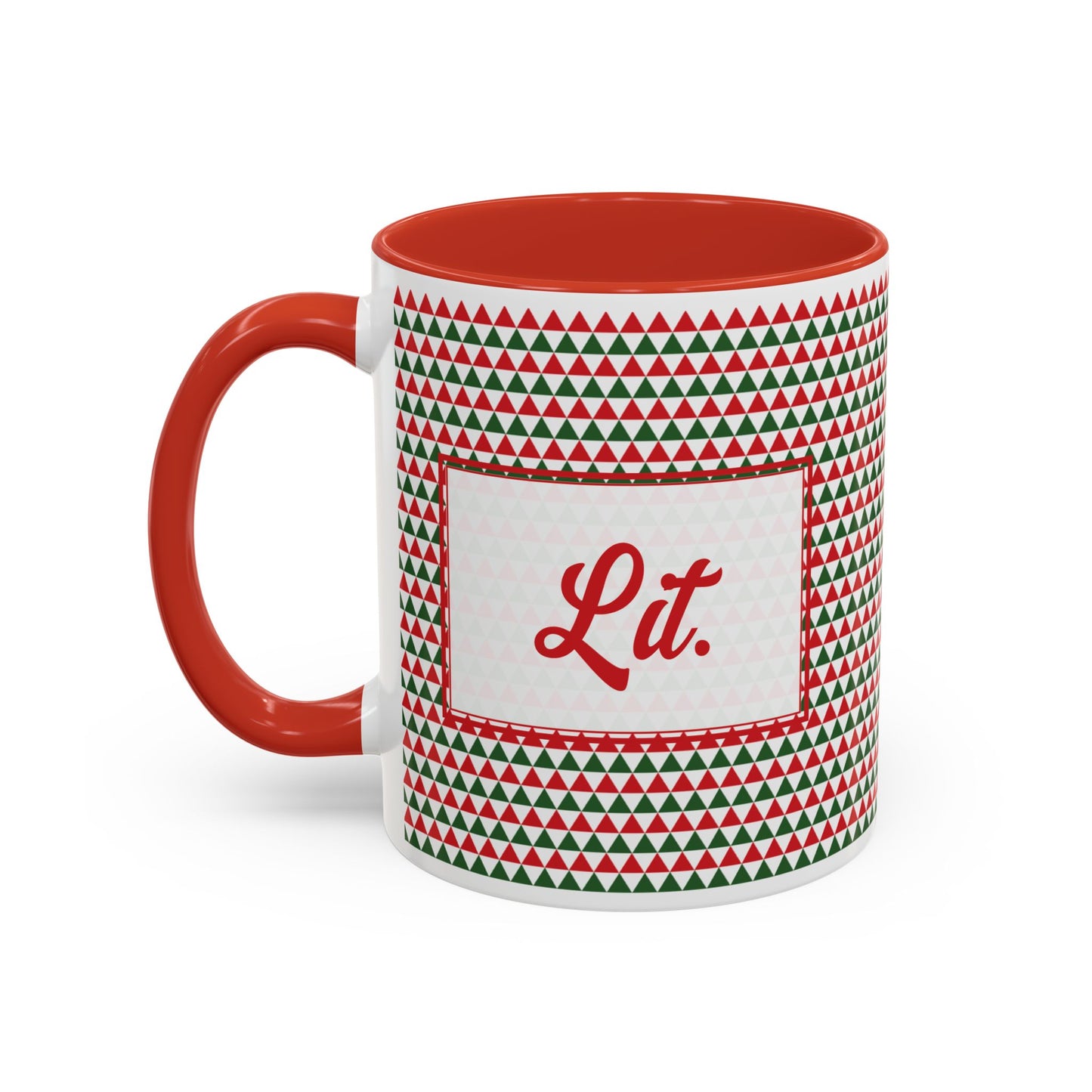 Lit- Red & Green Triangles Personalizable Christmas Ceramic Mug (11oz, 15 oz)