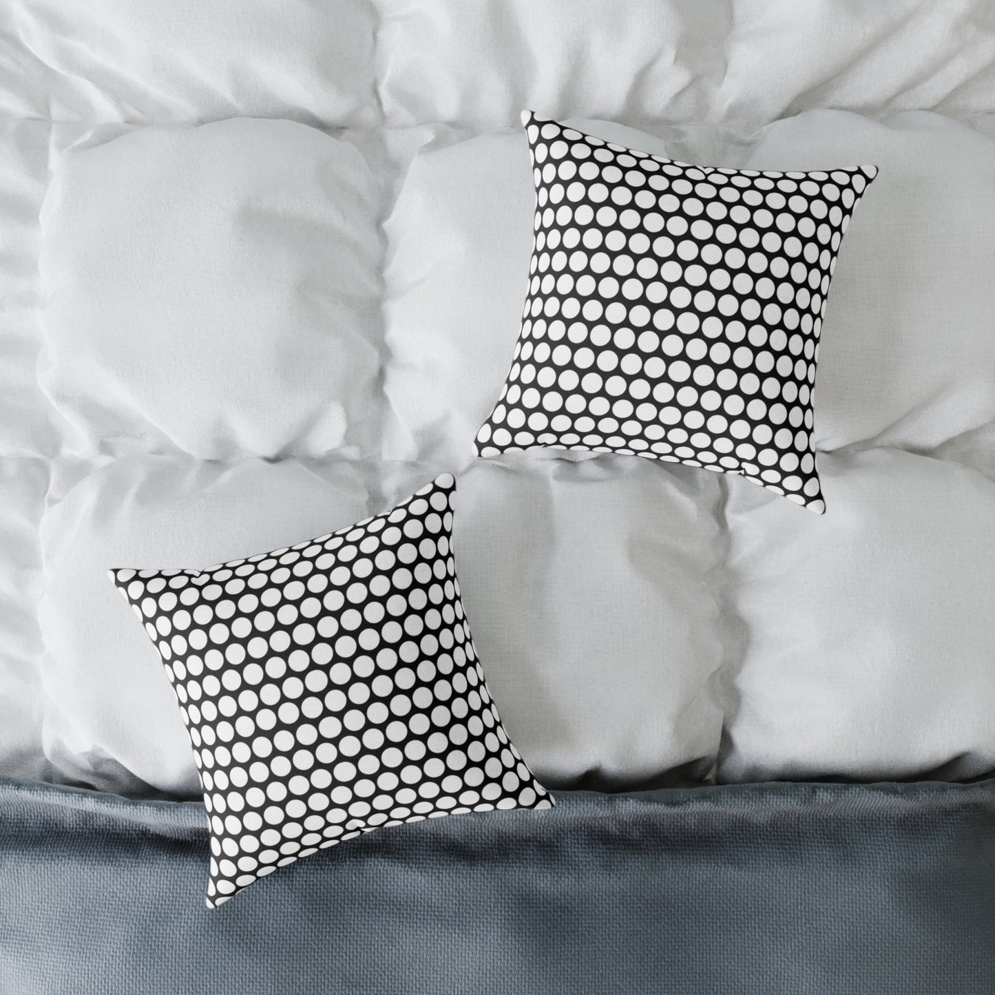White Polka Dot on Black Christmas Decorative Pillow | Double‑Sided Poly Canvas Cushion, Vibrant Holiday Décor, 5 Sizes