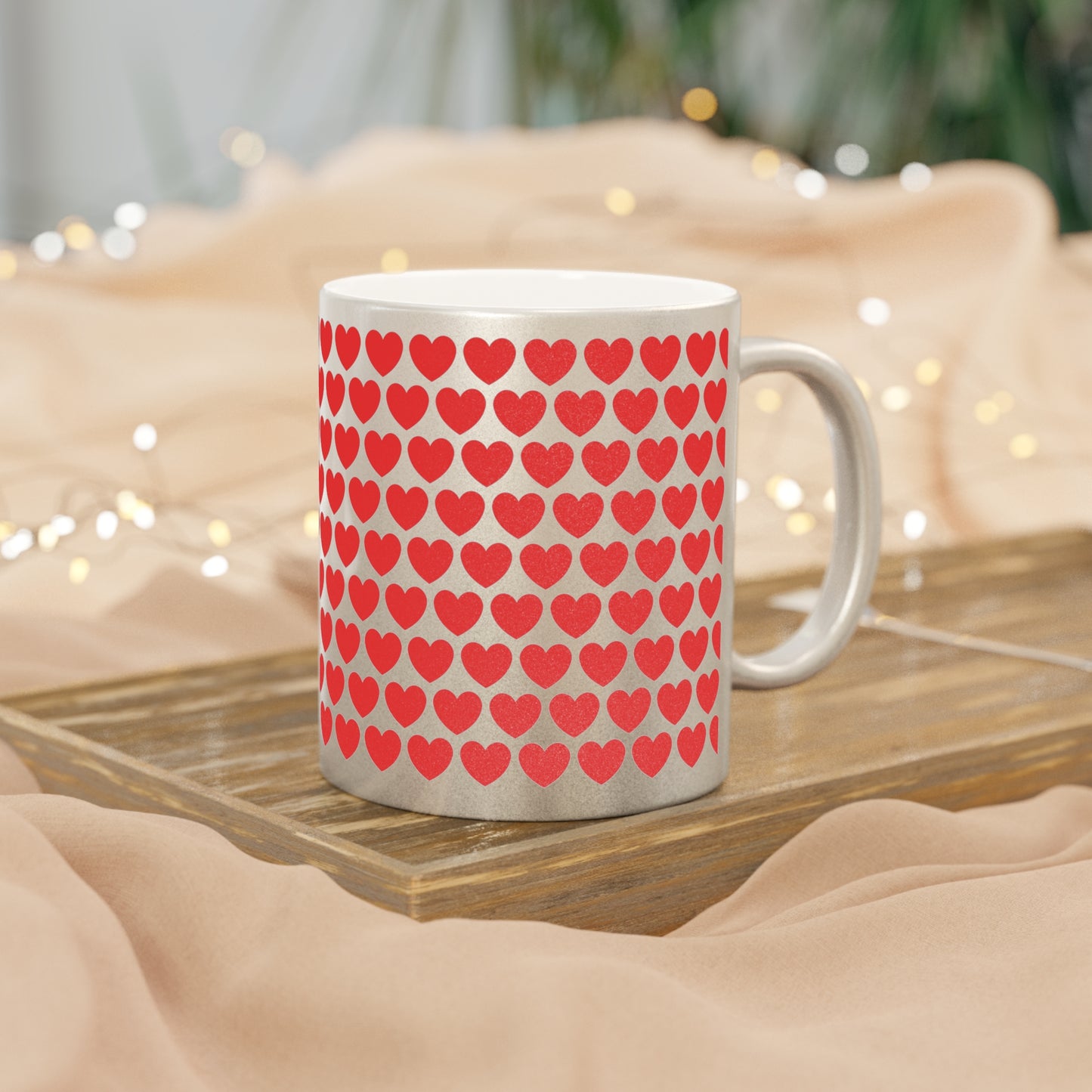 Red Hearts Valentines Metallic Mug (Silver\Gold)