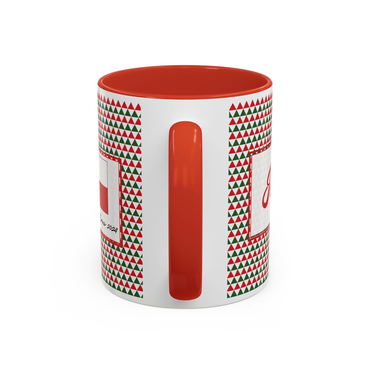 Jolly- Red & Green Triangles Personalizable Christmas Ceramic Mug (11oz, 15 oz)