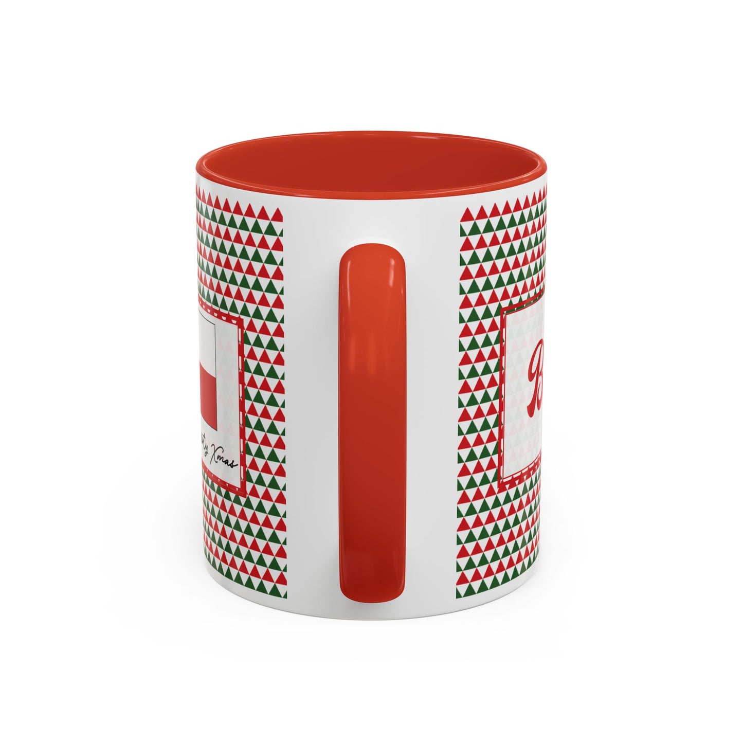 Blitz- Red & Green Triangles Personalizable Christmas Ceramic Mug (11oz, 15 oz)