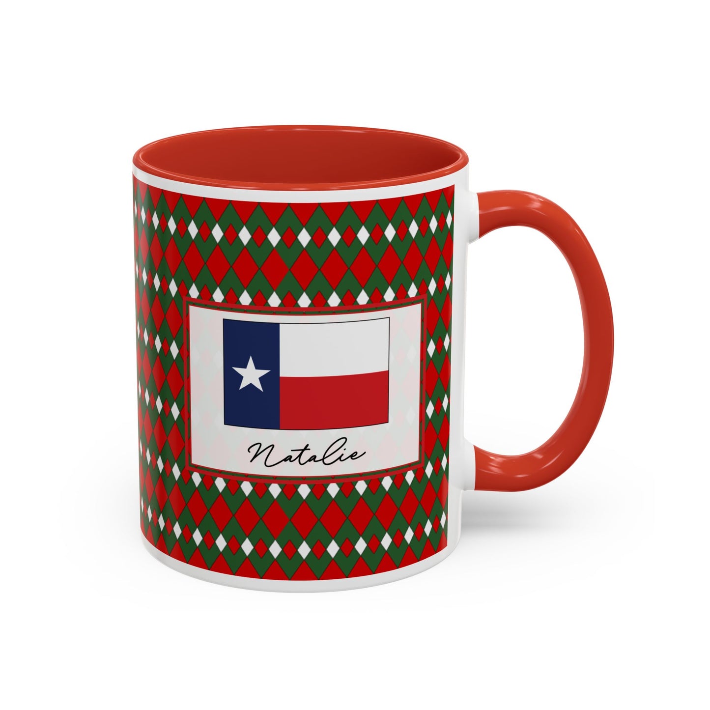 Sleigh- Christmas Fancy Argyle Personalizable Christmas Ceramic Mug (11oz, 15 oz)