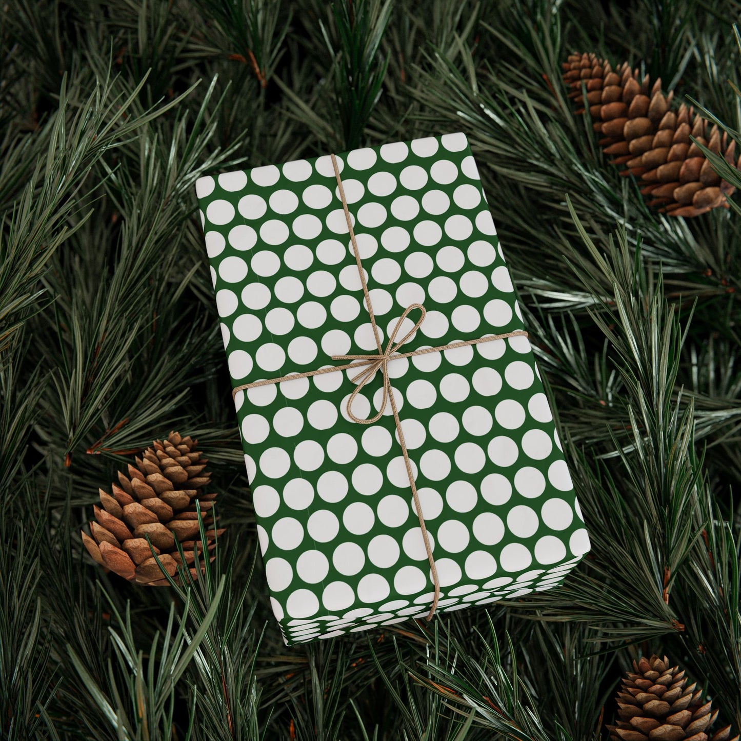 White Polka Dot on Green Wrapping Paper | Luxury Matte or Glossy Gift Wrap, 90gsm Fine Art Paper, 3 Sizes