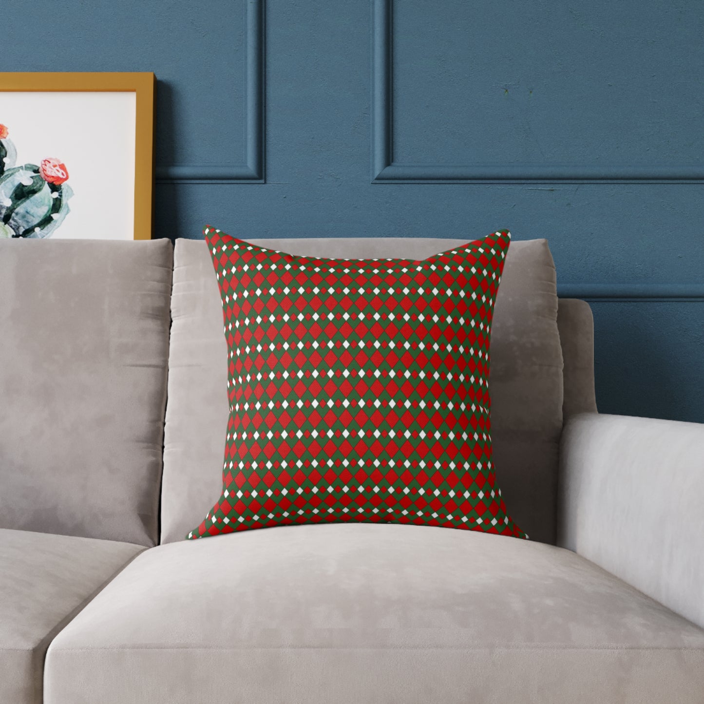Fancy Argyle Christmas Decorative Pillow | Double‑Sided Poly Canvas Cushion, Vibrant Holiday Décor, 5 Sizes