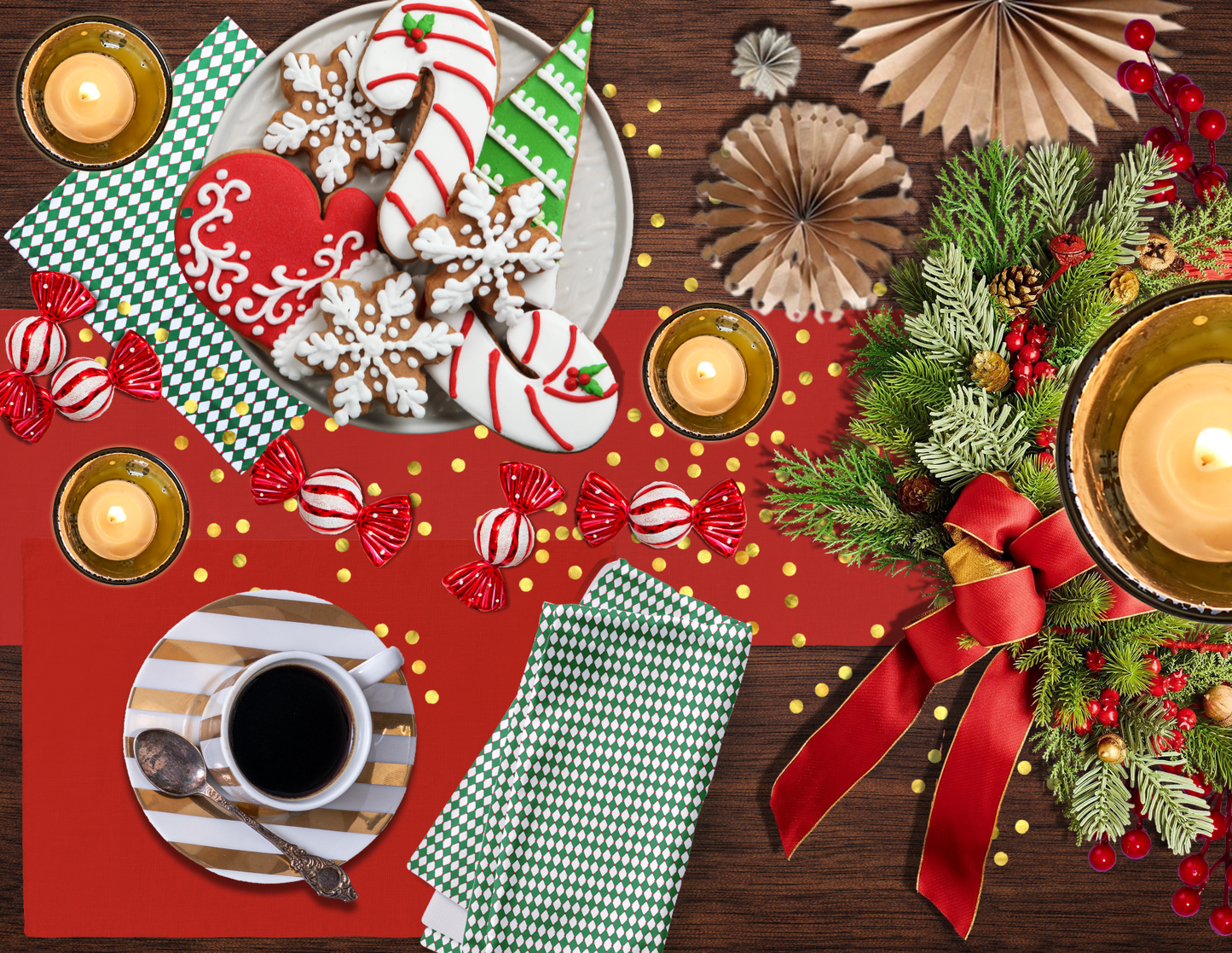 Nutcracker Drummer Green Argyle Polyester Napkins | Christmas Holiday Cloth Napkin Set, Festive Diamond Check Décor