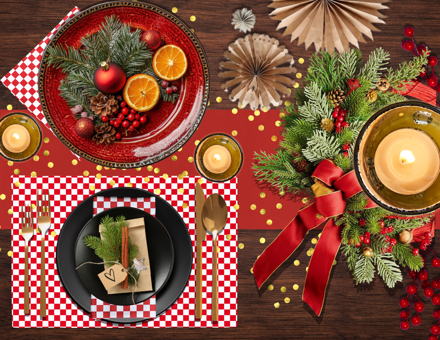 Red & White Check Polyester Napkins | Christmas Cloth Napkin Set, Festive Holiday Table Décor, Rustic Farmhouse Plaid Linens