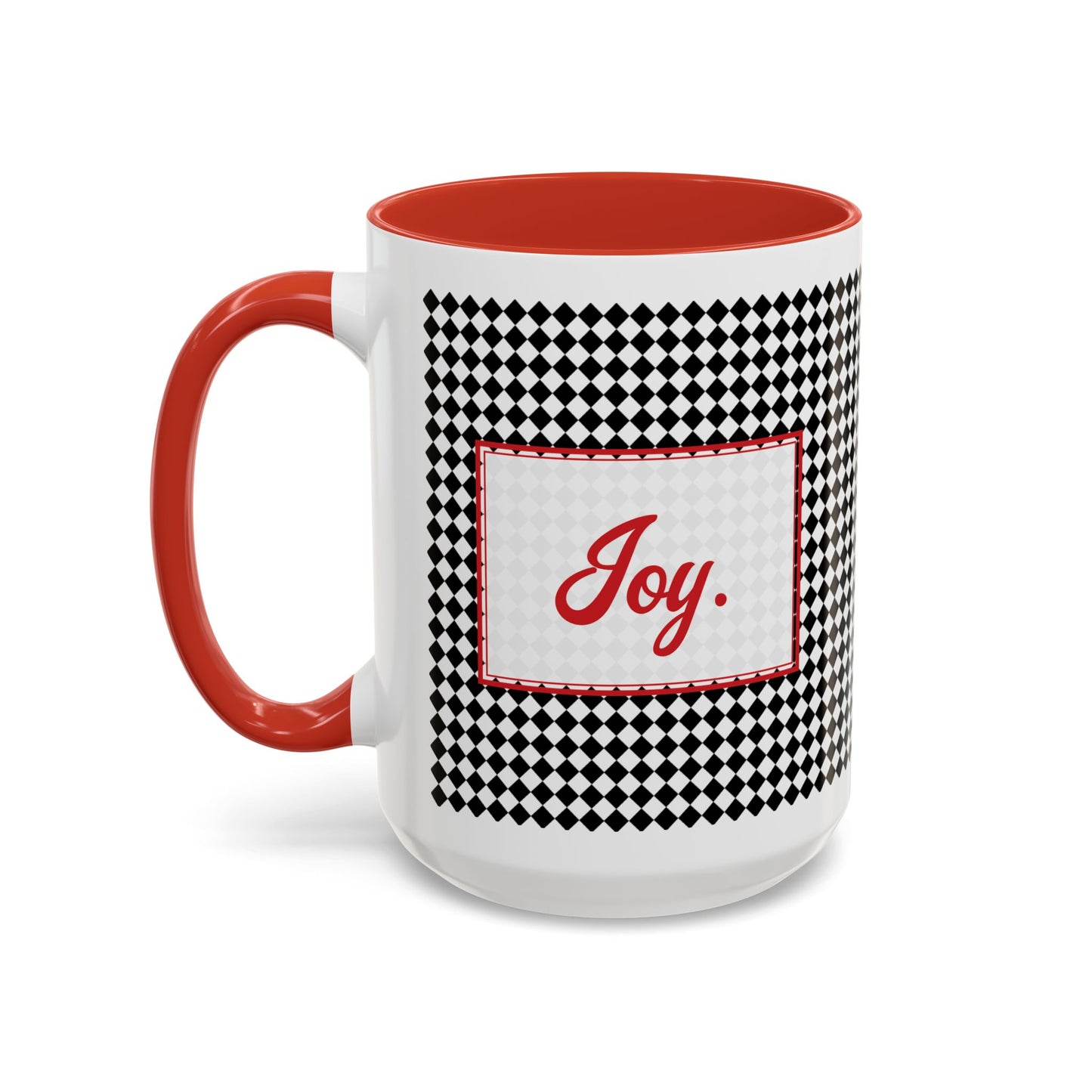 Joy- Black Argyle Personalizable Christmas Ceramic Mug (11oz, 15 oz)