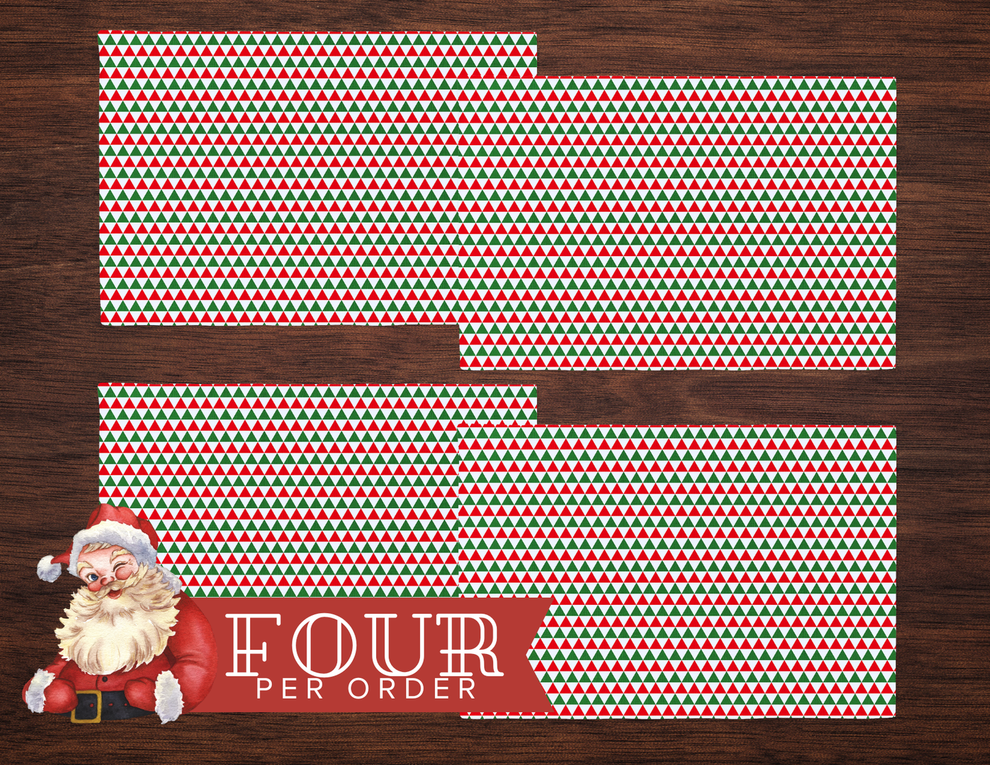 Striped Red & Green Triangle Polyester Placemats | Christmas Holiday Dining Décor, Festive Farmhouse Washable Mat Set