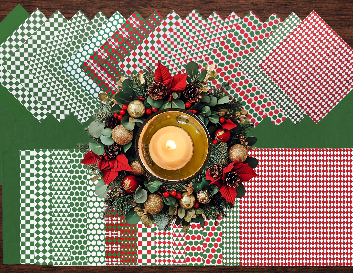 Green Christmas Table Runner | Washable Holiday Dining Decor, Festive Classic Style