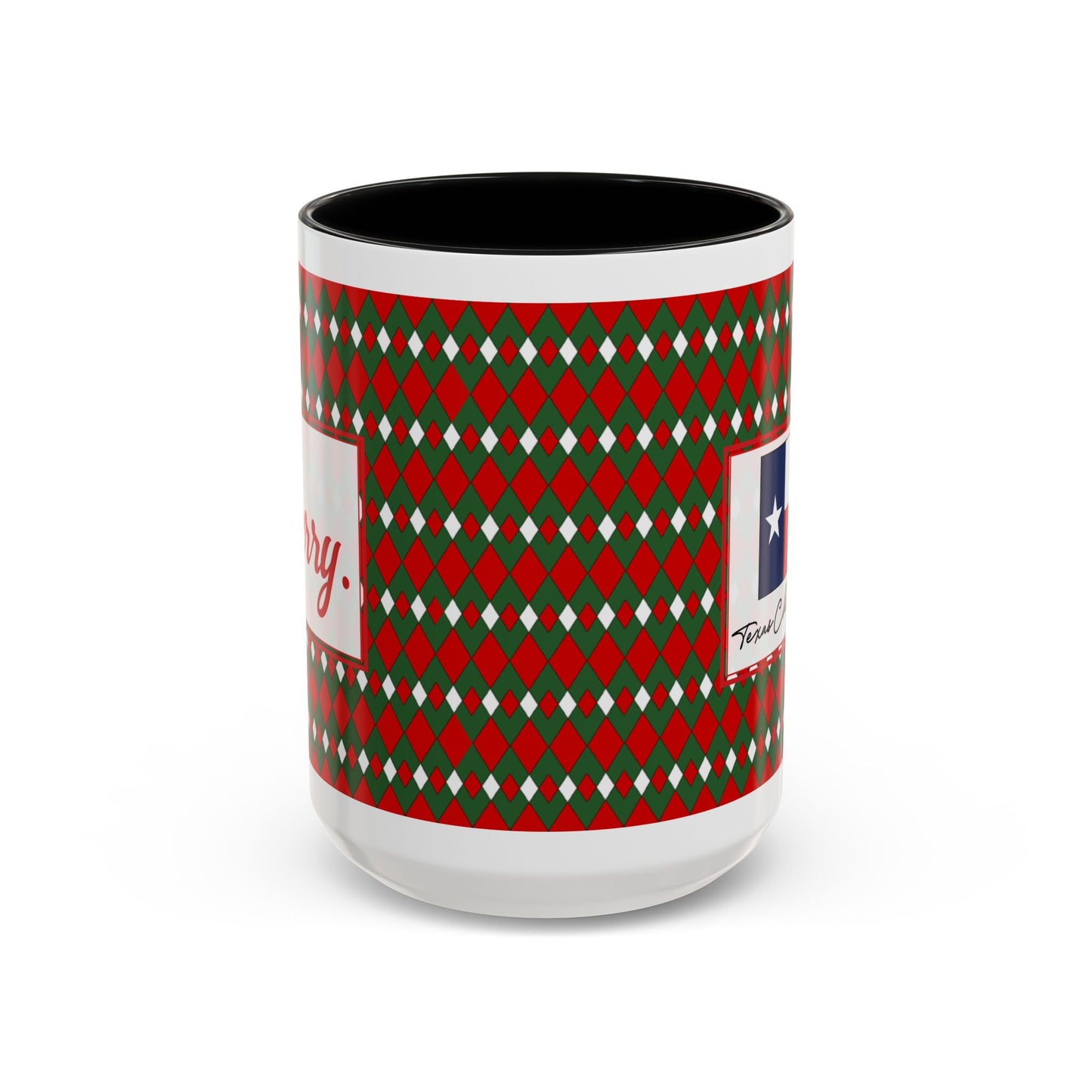 Merry- Christmas Fancy Argyle Personalizable Christmas Ceramic Mug (11oz, 15 oz)