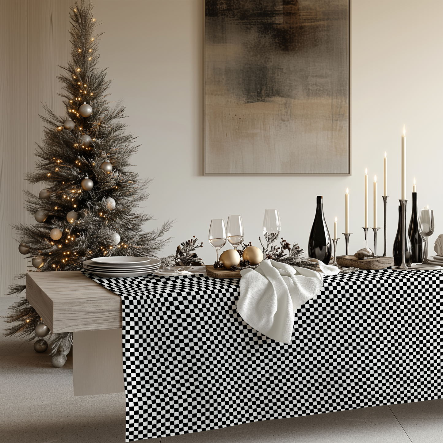 Black Checkered Square/Rectangle Tablecloths