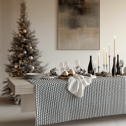 White Polka Dots on Black Square/Rectangle Tablecloths