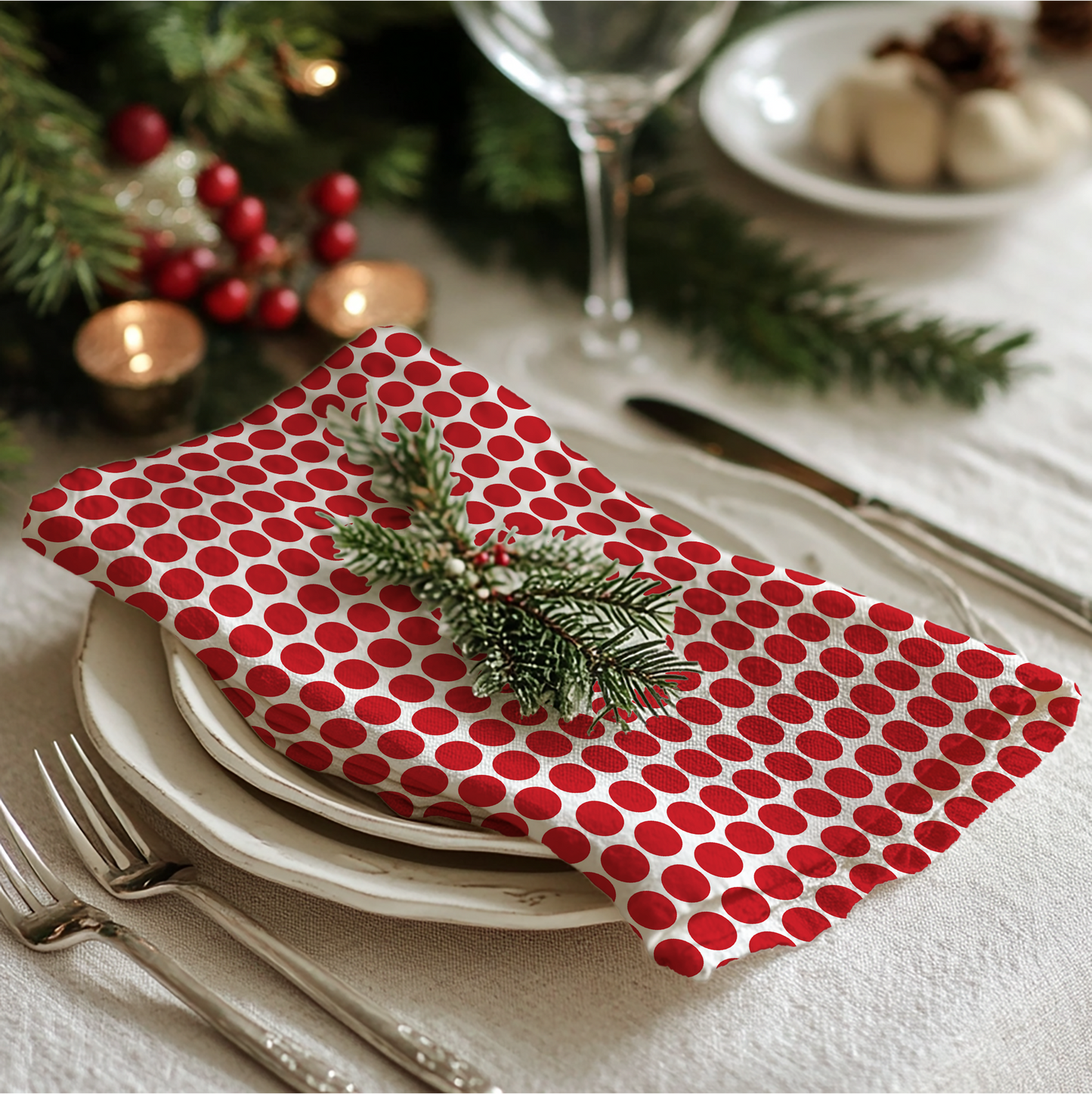 Red Polka Dot Cotton Twill Napkin