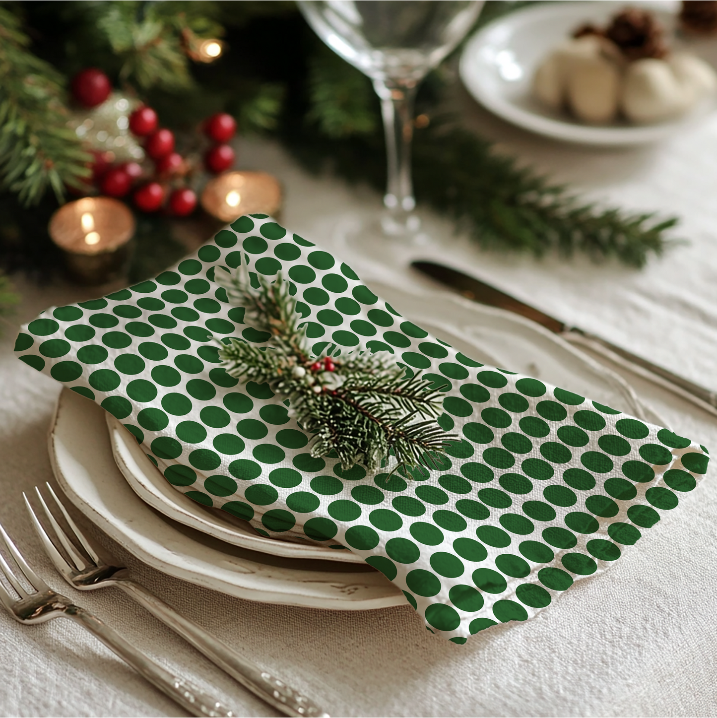 Green Polka Dot Cotton Twill Napkin