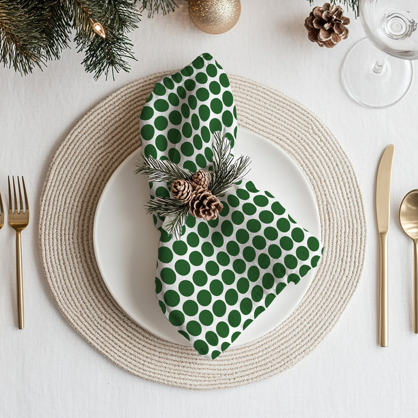 Green Polka Dot Cotton Twill Napkin