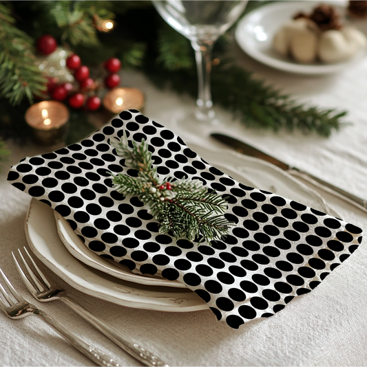 Black Polka Dot Cotton Twill Napkin