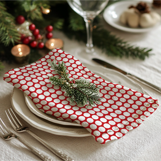 White Polka Dots on Red Cotton Twill Napkin