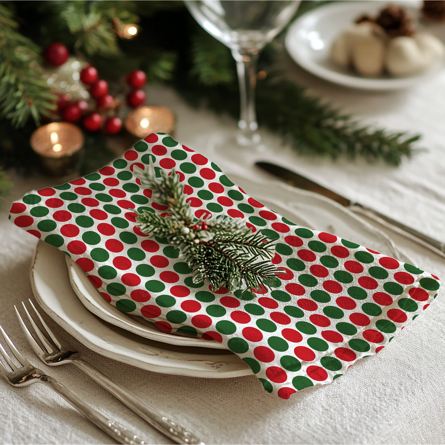 Christmas Polka Dot Party Cotton Twill Napkin