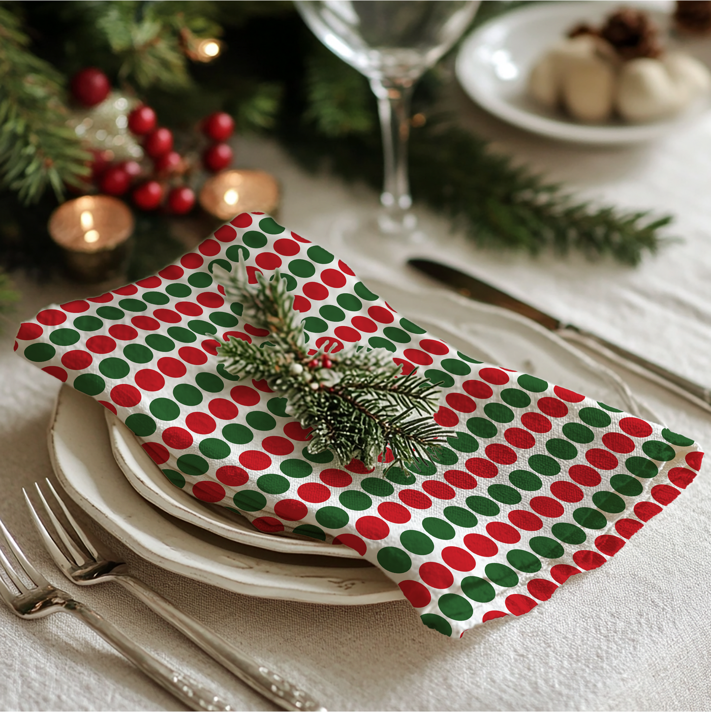 Christmas Polka Dots Cotton Twill Napkin