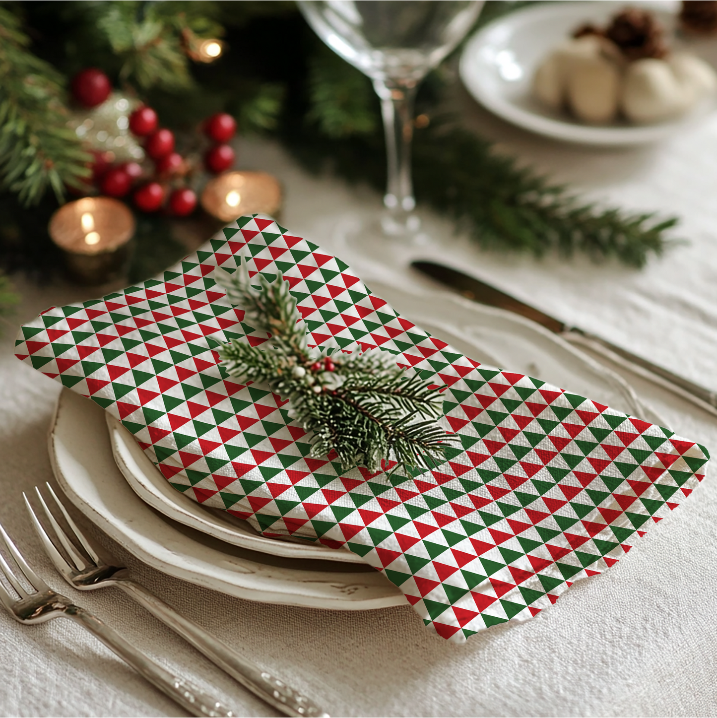 Christmas Triangles Cotton Twill Napkin