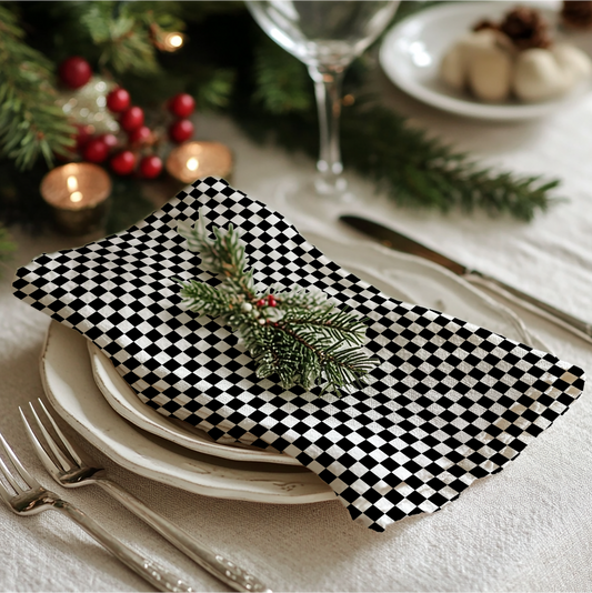 Black Checkered Cotton Twill Napkin