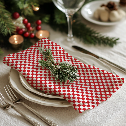 Red Checkered Cotton Twill Napkin