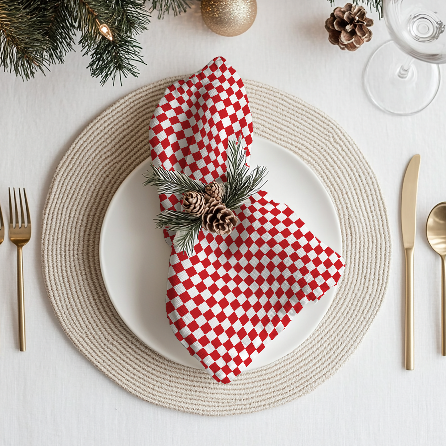 Red Checkered Cotton Twill Napkin